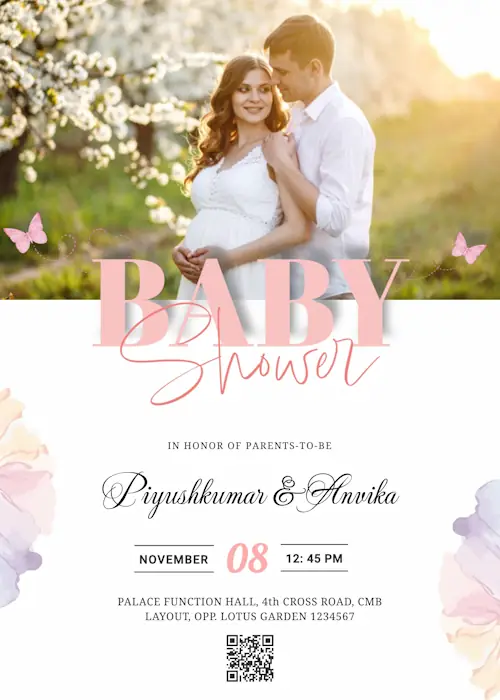 sample baby shower invitation card featuring parents-to-be