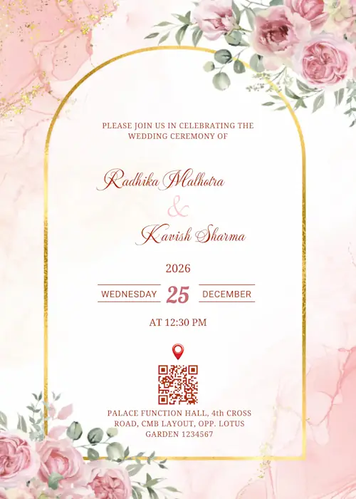 sample floral wedding invite template in rose pink